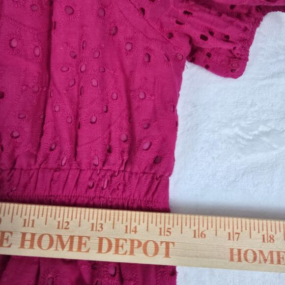 Grace Karin Eyelet Cotton Midi Dress Women Magenta Puff Sleeve Large Square Neck - Picture 7 of 12